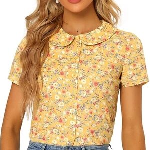 Allegra K | Peter Pan Collar Floral Button down